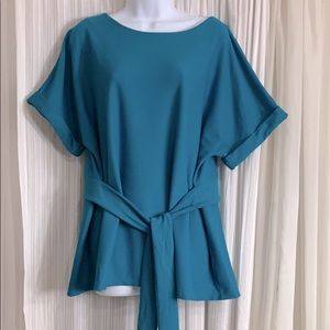 Dana Buchman Textured Tie Top with Cuffed Sleeve